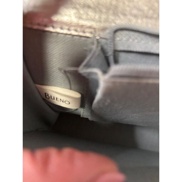 BUENO Silver Mesh Metal Evening Clutch Purse Diagonal Pattern Removable Strap - Picture 6 of 8